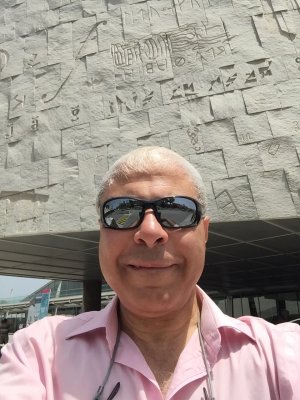 A photo of professor SA Sherif staring at the camera while wearing a pink shirt and sunglasses